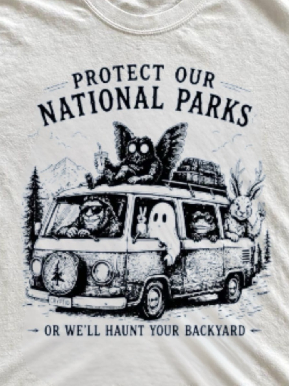 White Short Sleeve Tee with Navy Protect Our National Parks Graphic - Picture 2 of 4